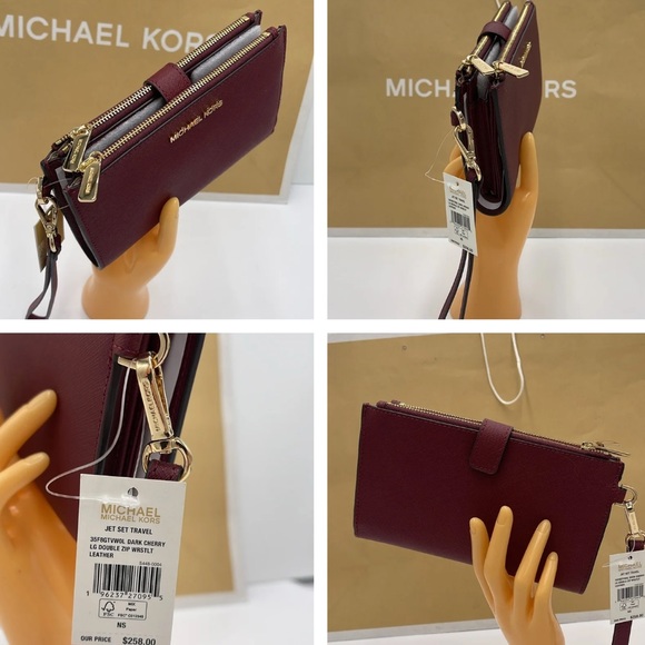 Jet Set Travel LG Double Zip Wristlet Wallet Leather Merlot - Picture 13 of 14